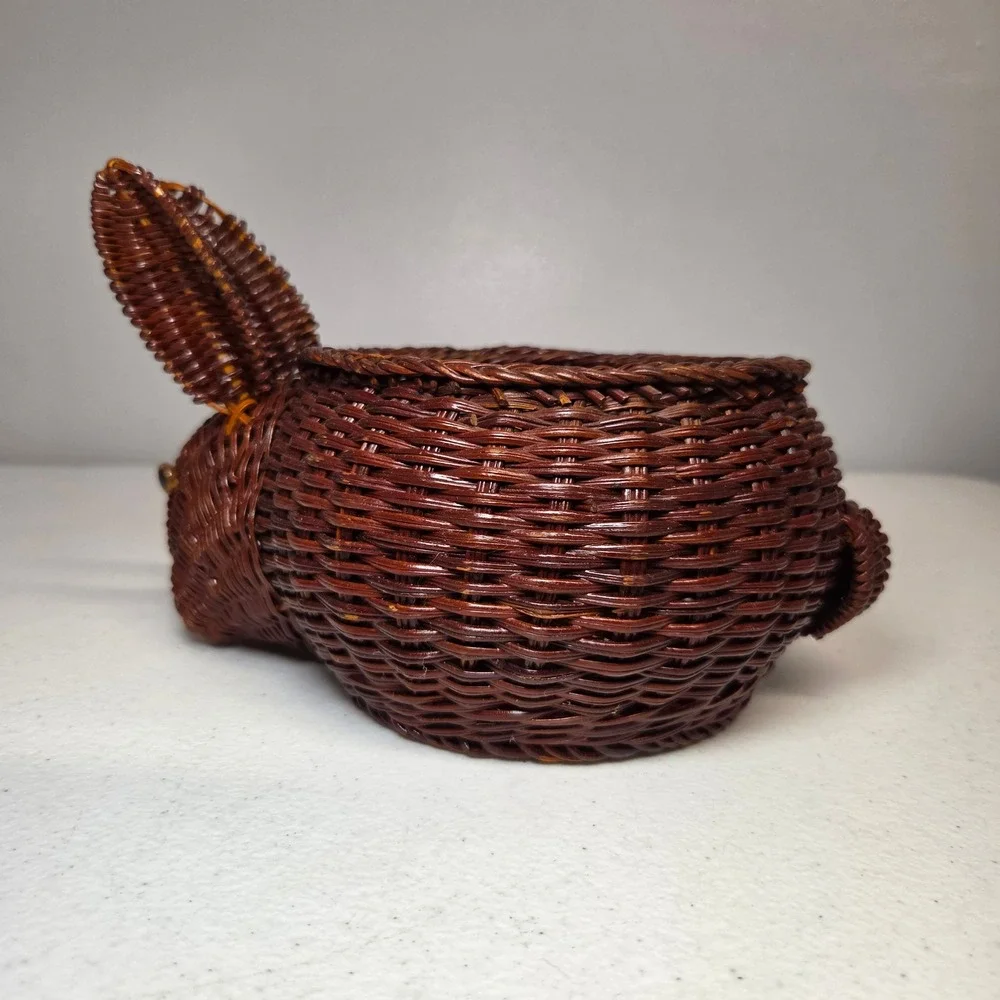 Bunny Rabbit Wicker Basket Easter‎ Plant Pot Holder Dark Brown Woven 7 Inch